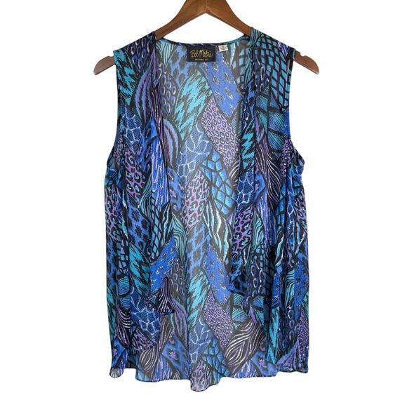 Bob Mackie Blue Purple Print Sheer Chiffon Sleeveless Western Layering Vest - Picture 7 of 10
